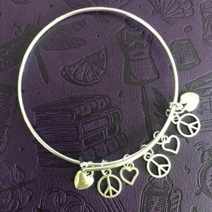 Peace & Love 2 High Polish Stainless Steel Adjustable Charm Bracelet NWT